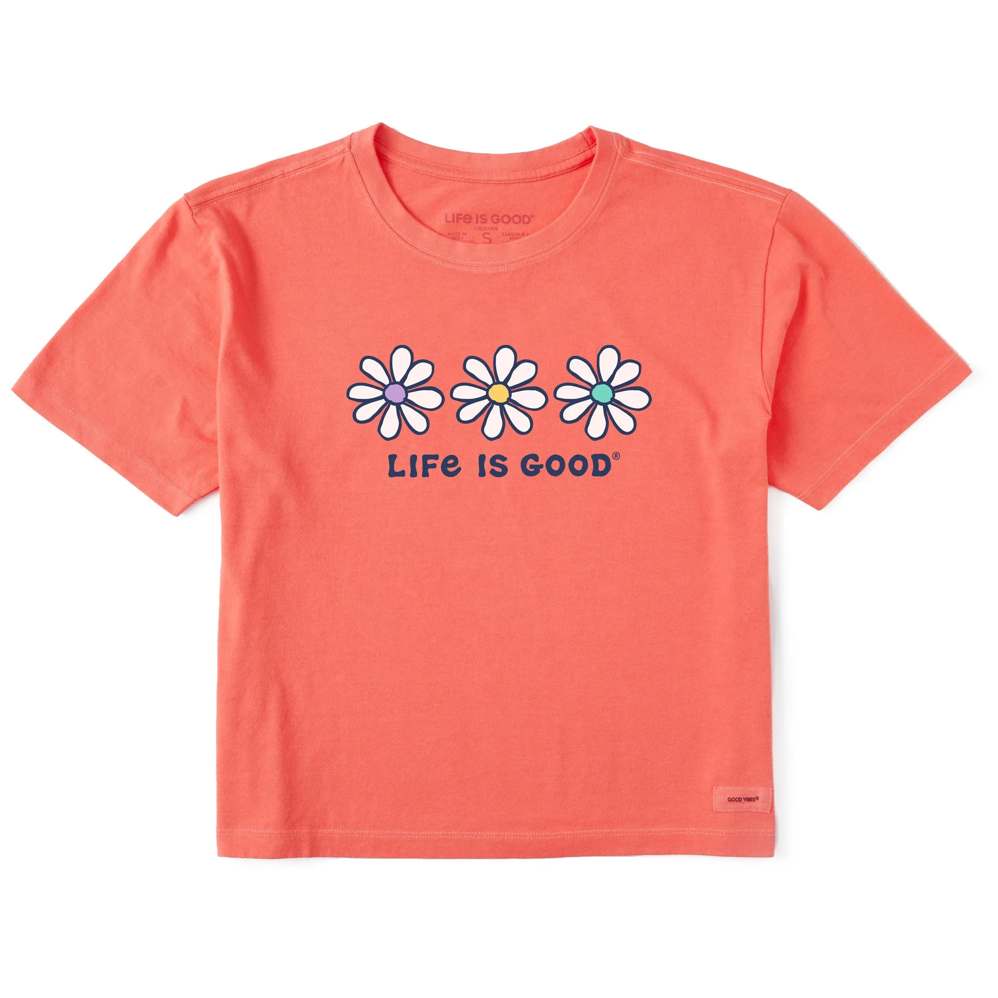 Women's 3 Daisies Short Sleeve Crusher Boxy Tee Life is Good