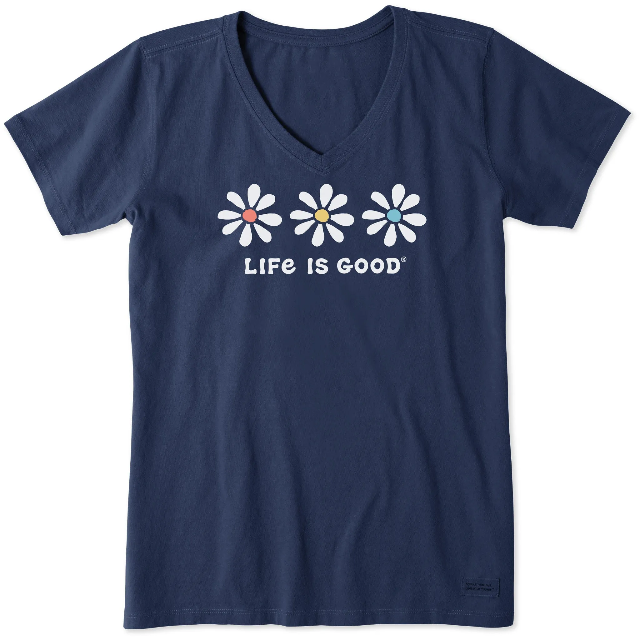 Women's 3 Daisies Short Sleeve Vee Life is Good