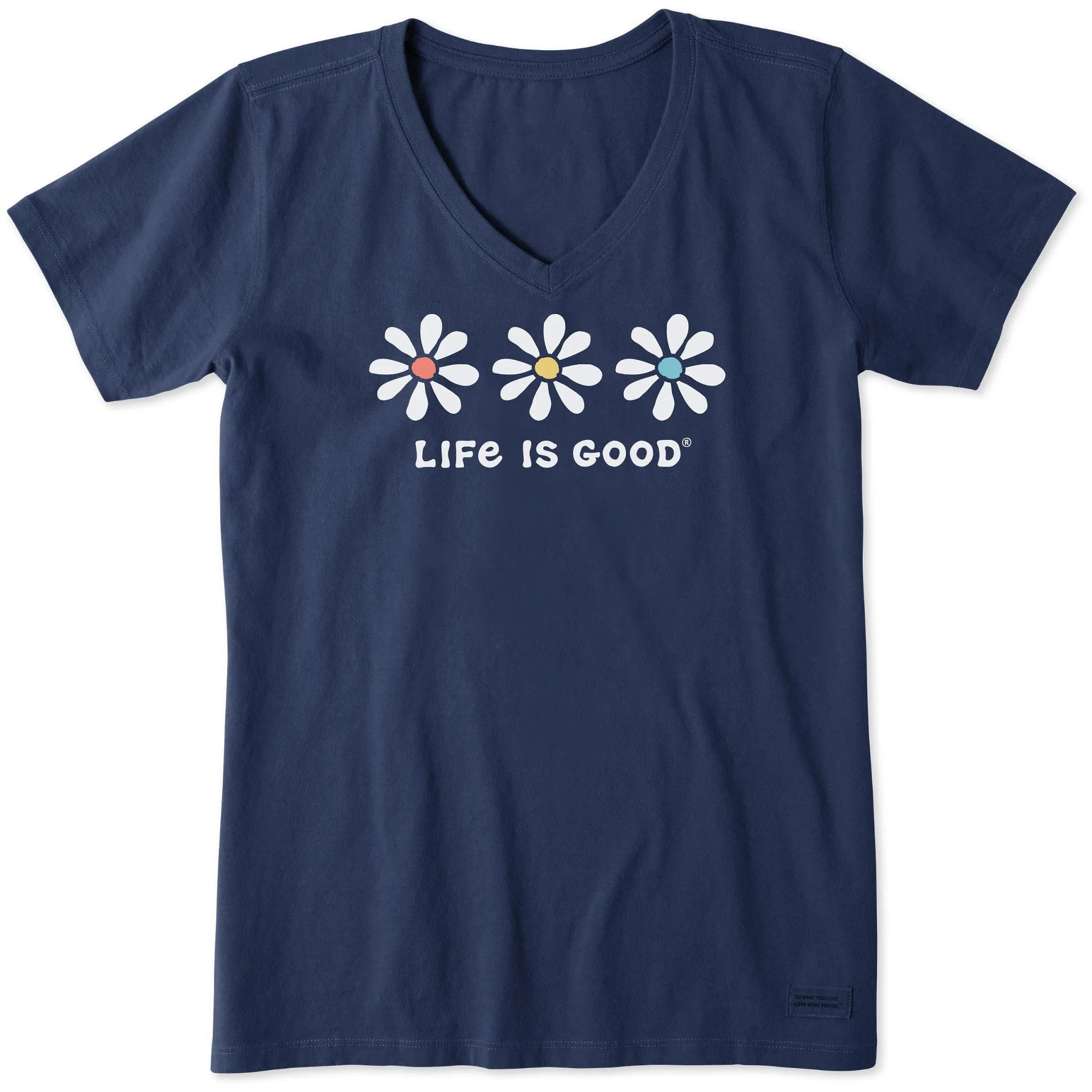 Women's 3 Daisies Short Sleeve Vee Life is Good