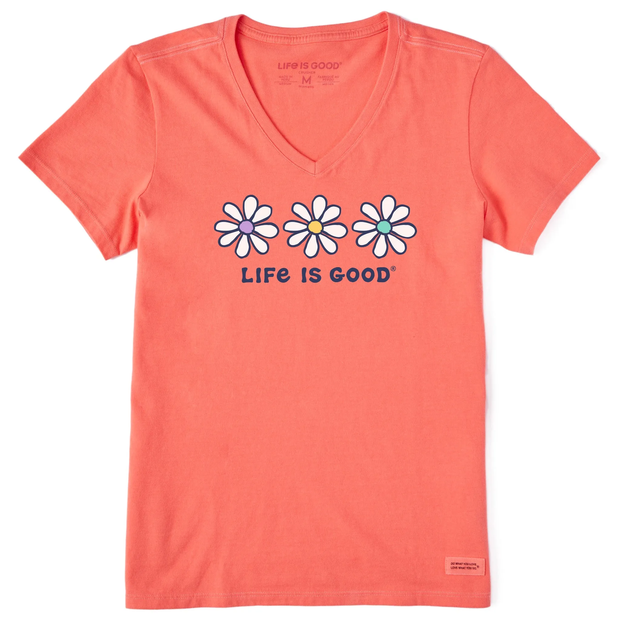 Women's 3 Daisies Short Sleeve Vee Life is Good