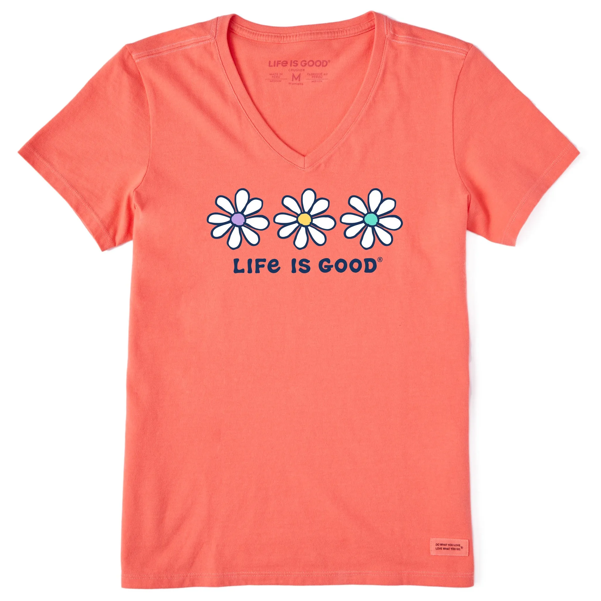 Women's 3 Daisies Short Sleeve Vee Life is Good
