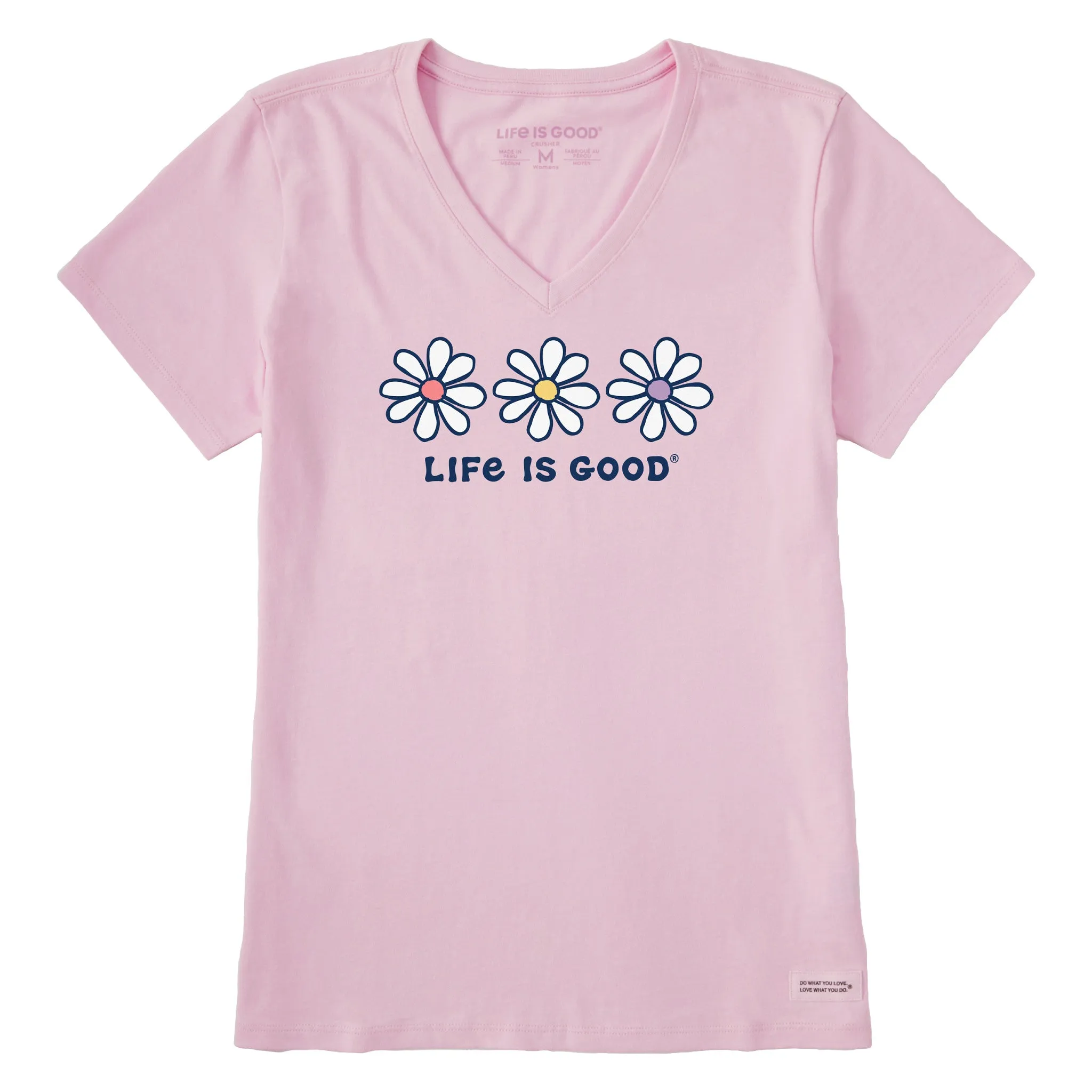 Women's 3 Daisies Short Sleeve Vee Life is Good
