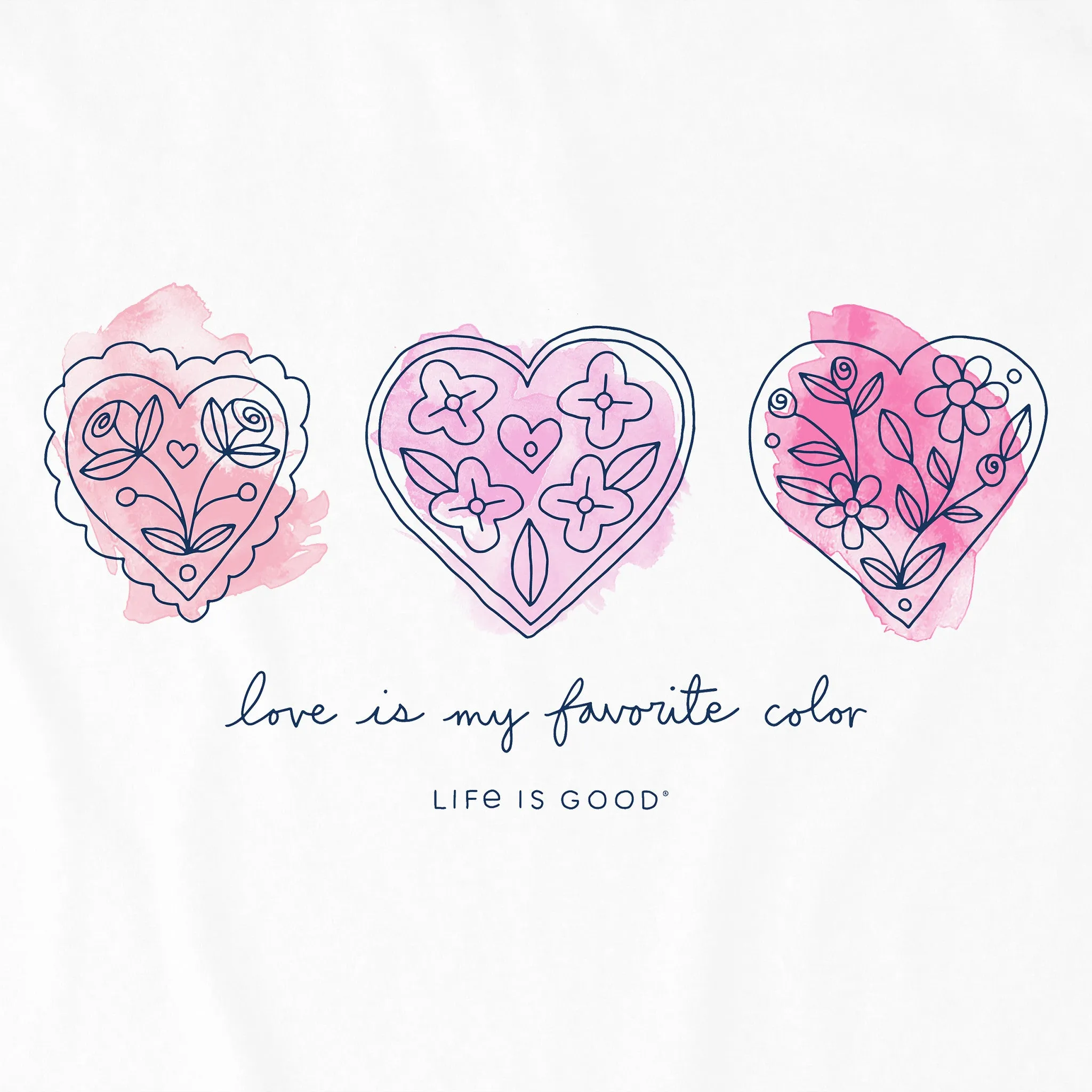 Women's 3 Doodle Hearts Short Sleeve Vee Life is Good