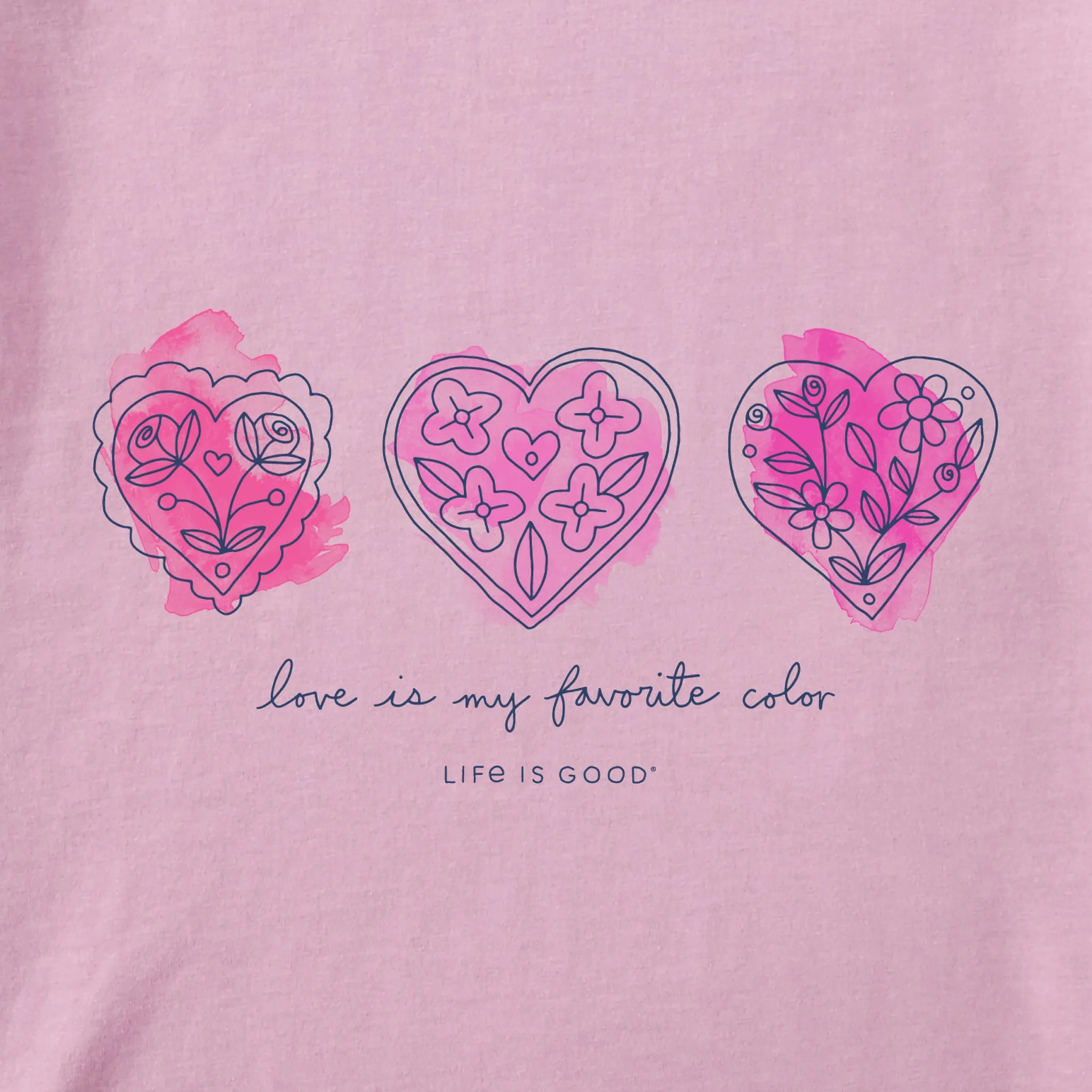 Women's 3 Doodle Hearts Short Sleeve Vee Life is Good
