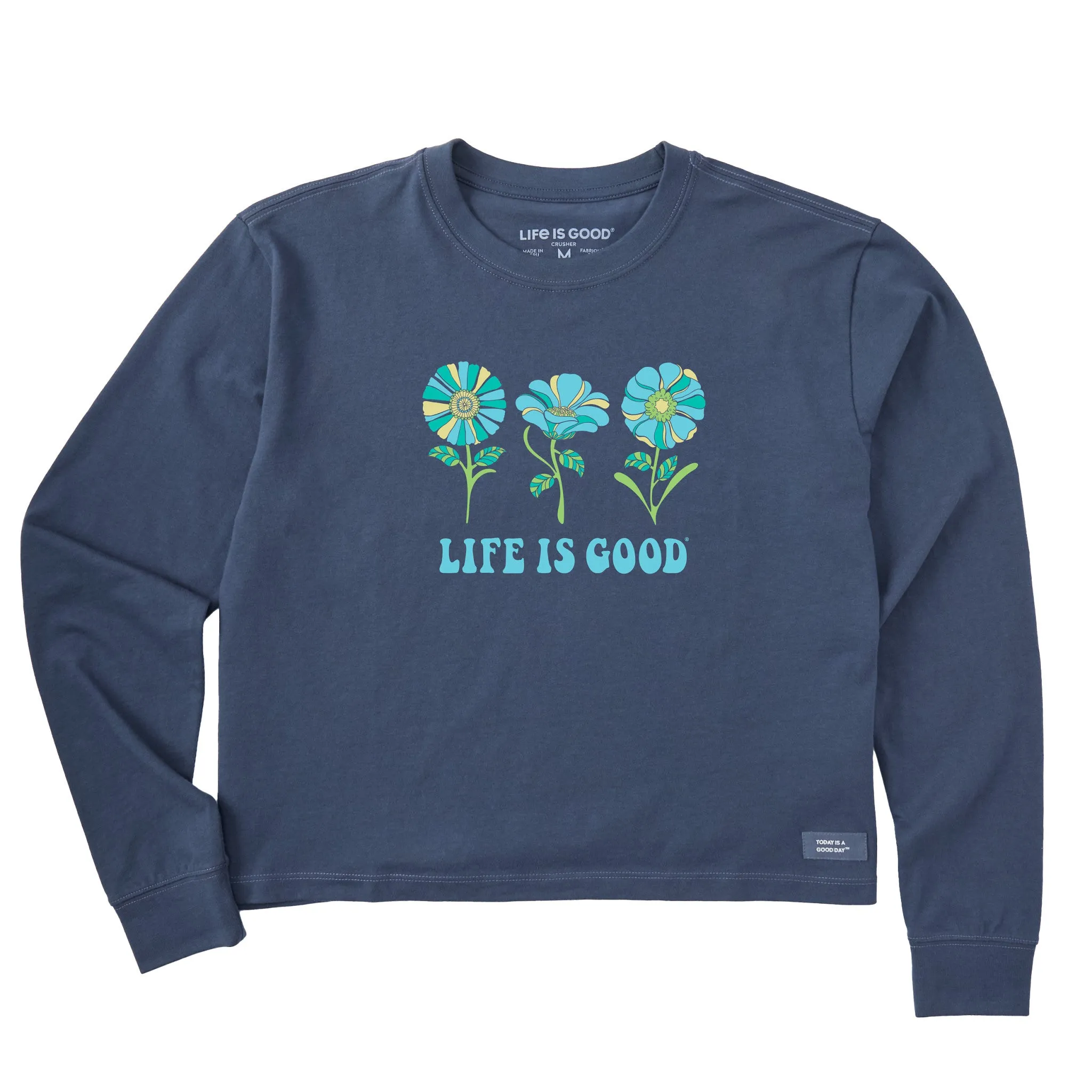 Women's 3 Flowers Long Sleeve Crusher Boxy Tee Life is Good