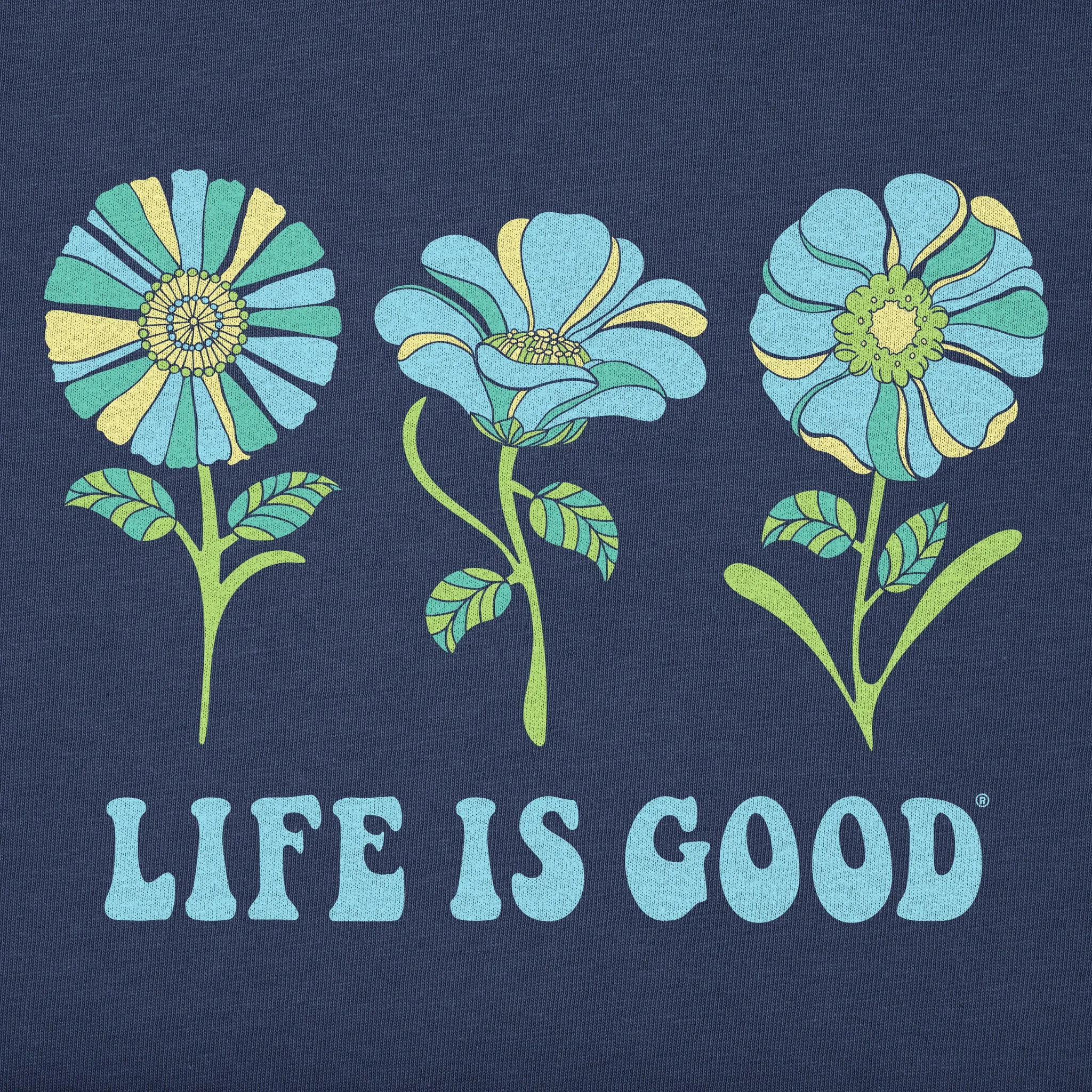 Women's 3 Flowers Long Sleeve Crusher Boxy Tee Life is Good