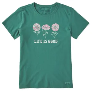 Women's 3 Flowers Short Sleeve Crusher Tee Life is Good