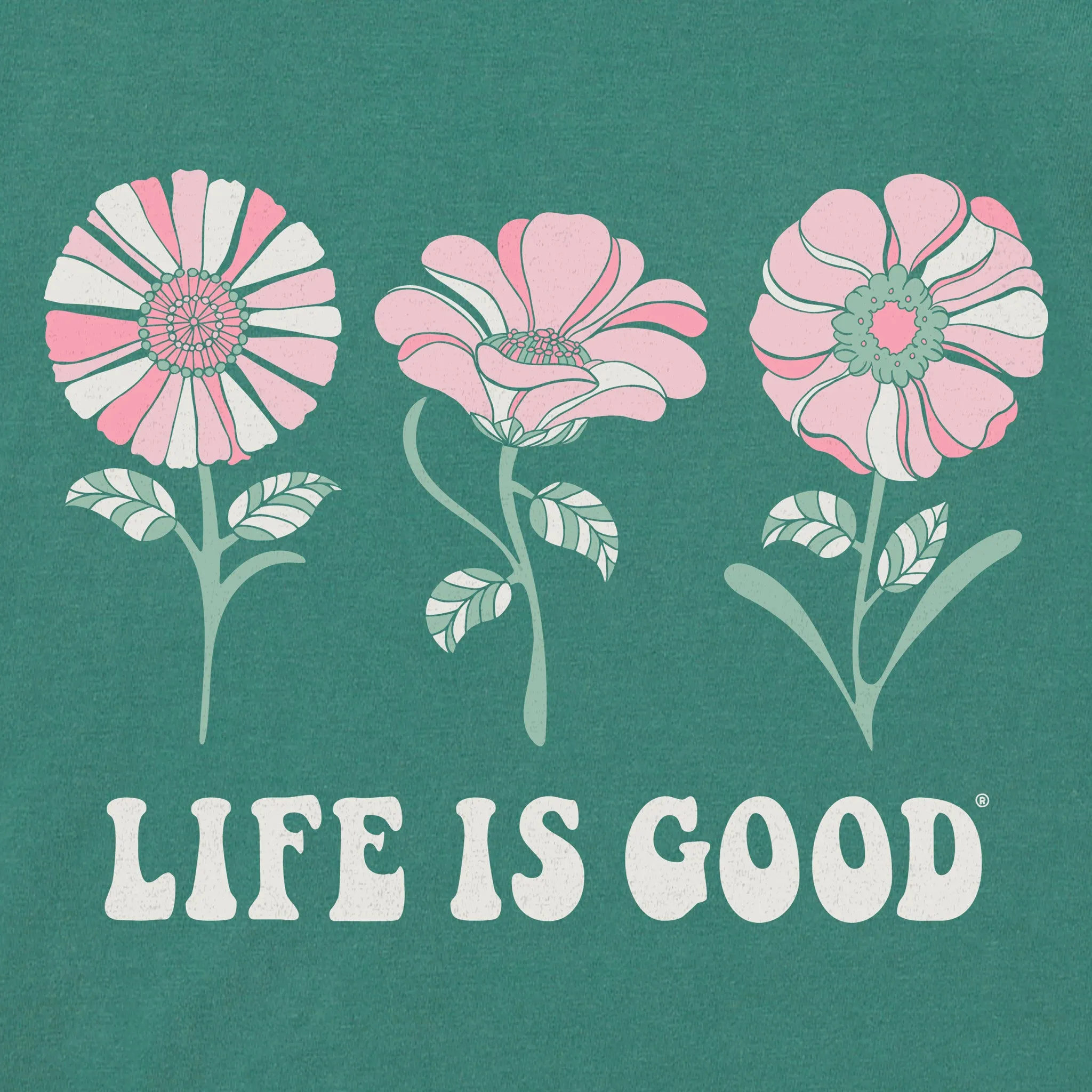 Women's 3 Flowers Short Sleeve Crusher Tee Life is Good