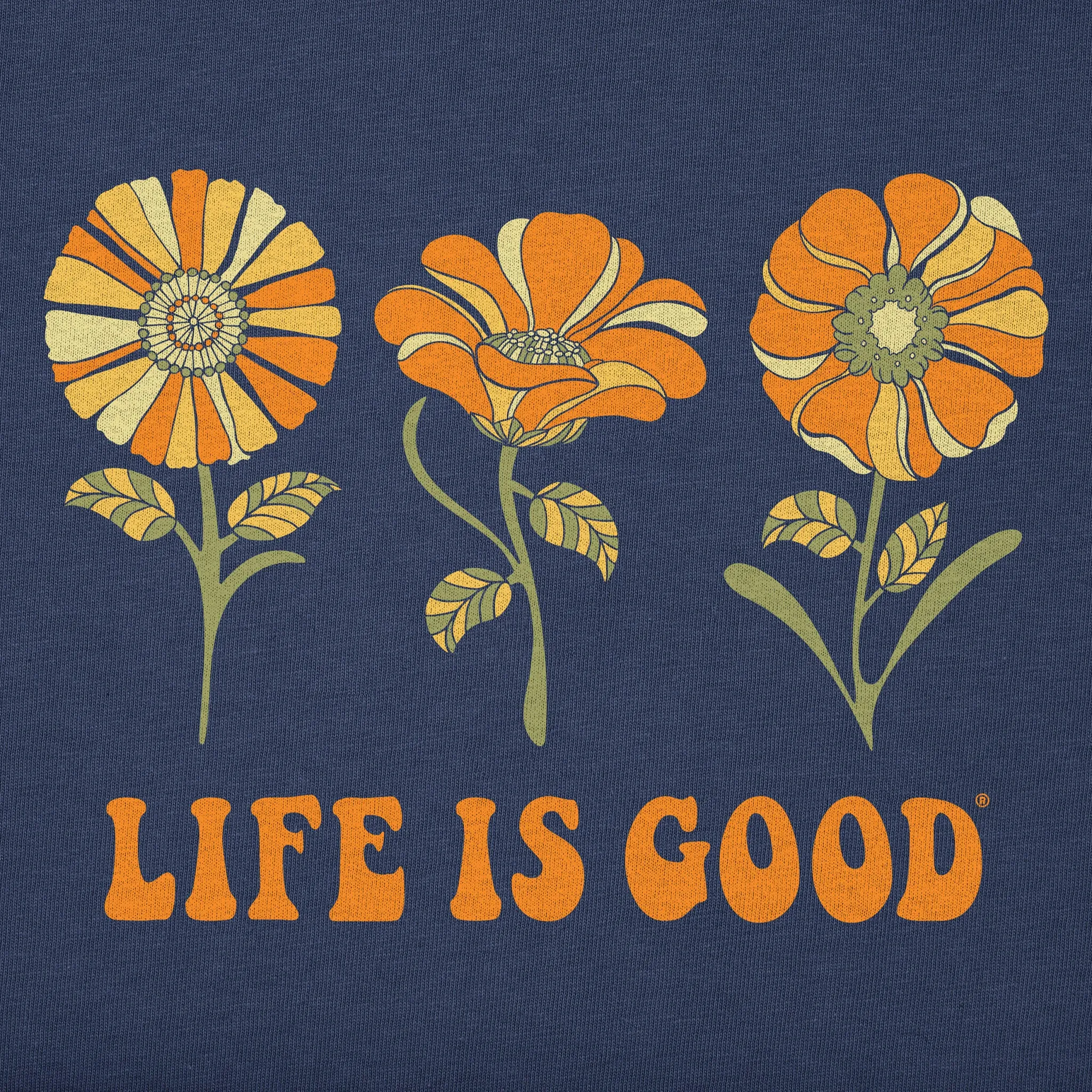 Women's 3 Flowers Short Sleeve Crusher Vee Life is Good
