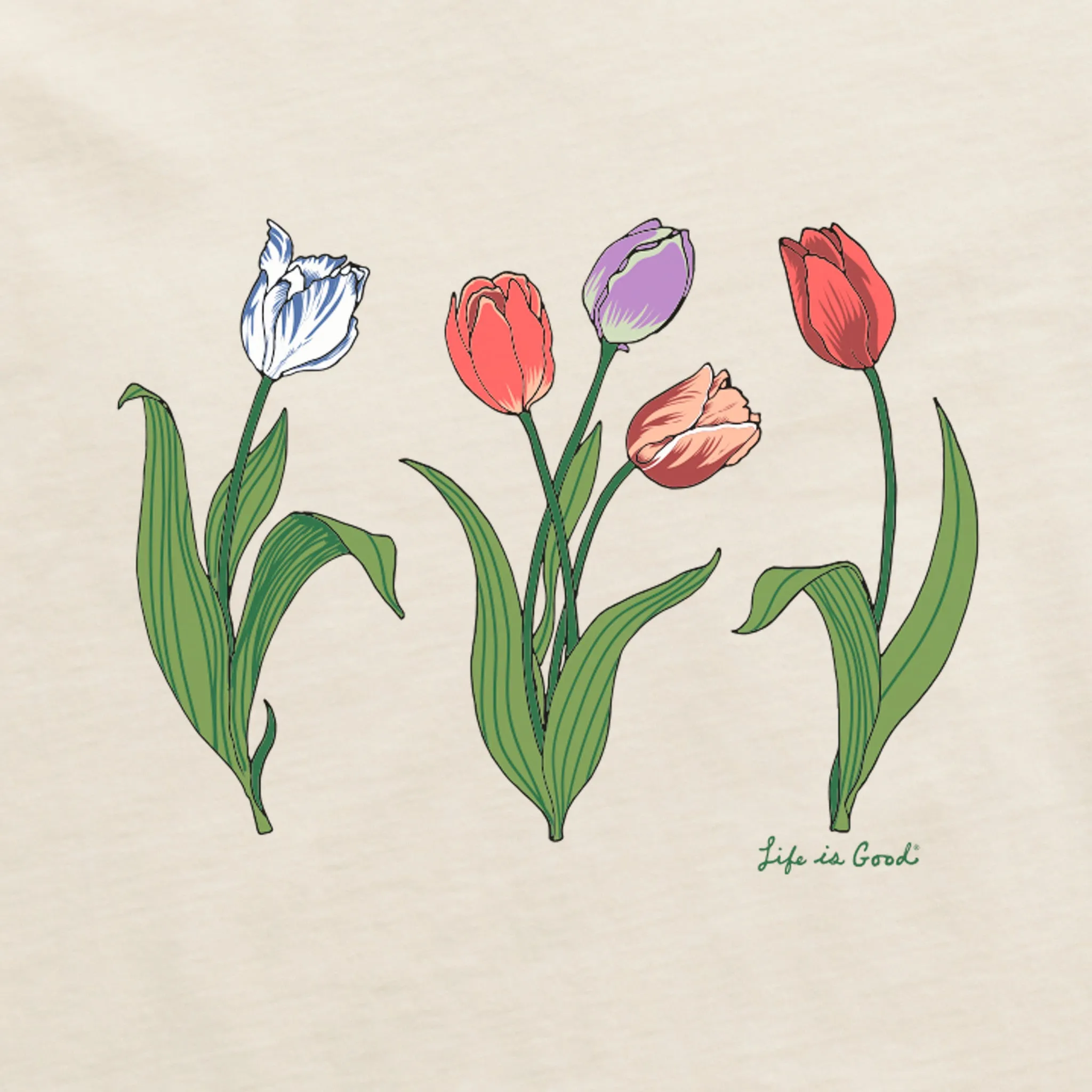 Women's 3 Genuine Tulips Short Sleeve Crusher Boxy Tee Life is Good