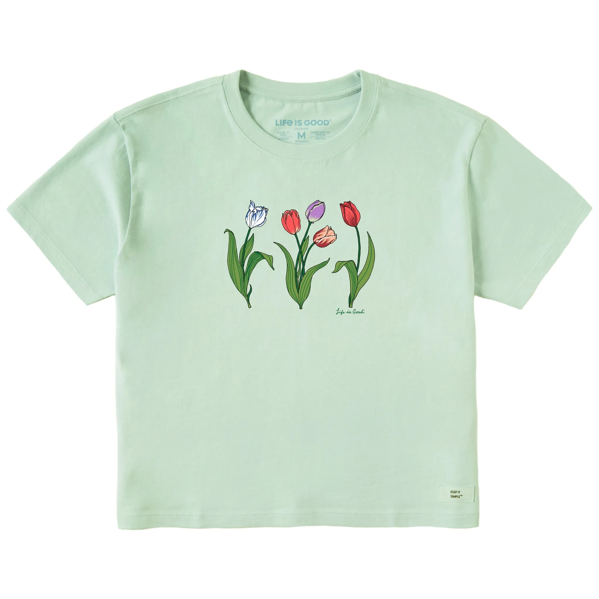 Women's 3 Genuine Tulips Short Sleeve Crusher Boxy Tee Life is Good