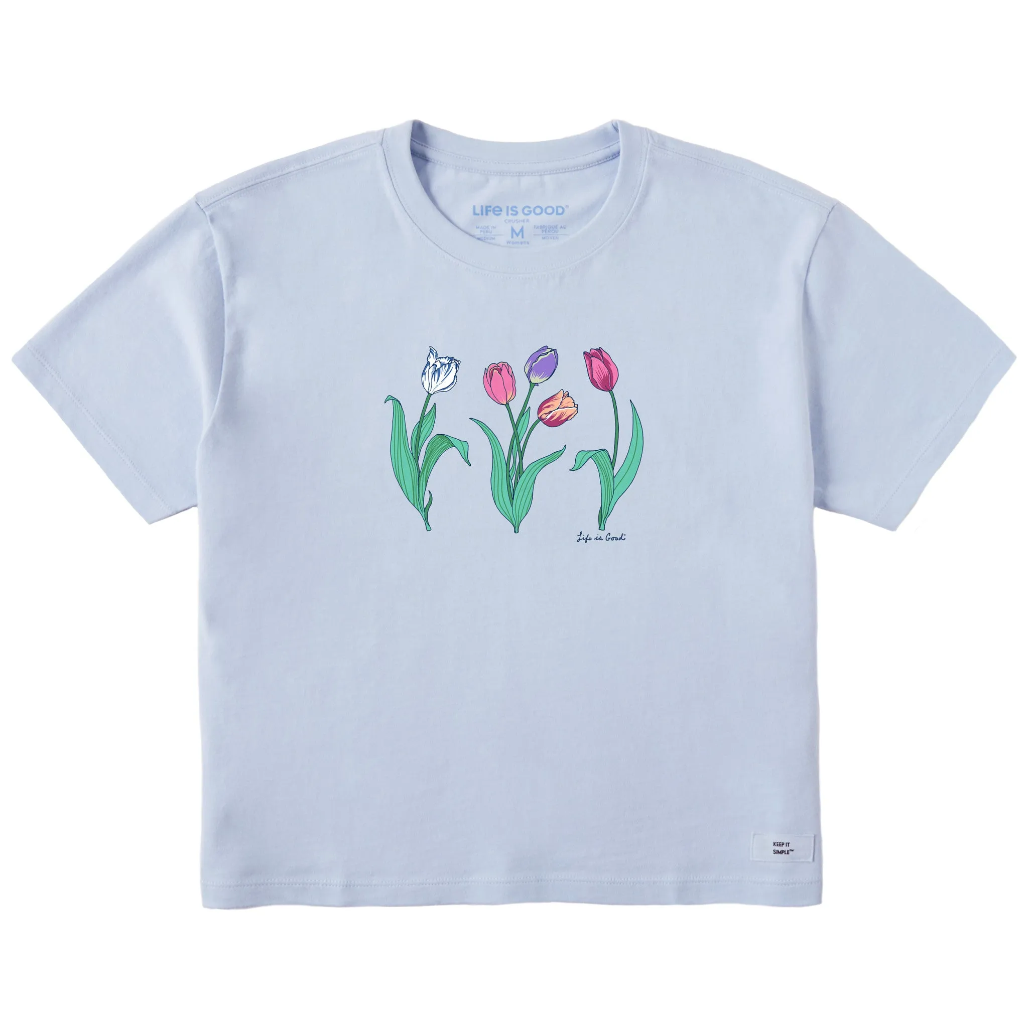 Women's 3 Genuine Tulips Short Sleeve Crusher Boxy Tee Life is Good