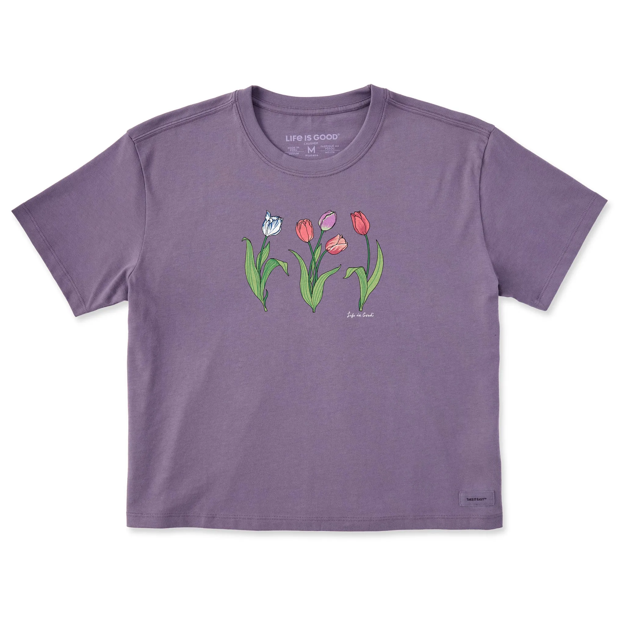 Women's 3 Genuine Tulips Short Sleeve Crusher Boxy Tee Life is Good