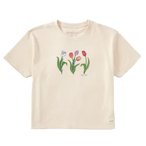 Women's 3 Genuine Tulips Short Sleeve Crusher Boxy Tee Life is Good