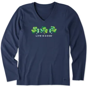 Women's 3 Tie Dye Clovers Long Sleeve Crusher Vee Life is Good