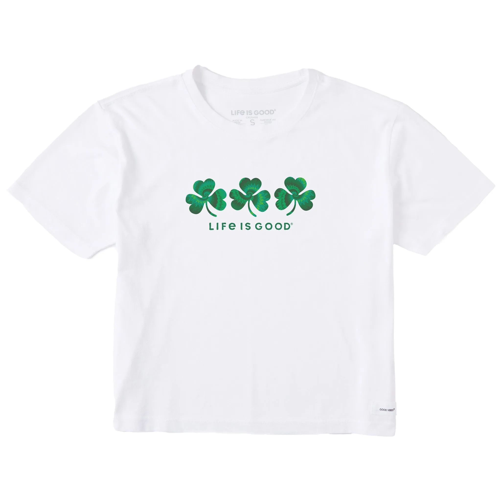 Women's 3 Tie Dye Clovers Short Sleeve Crusher Boxy Tee Life is Good