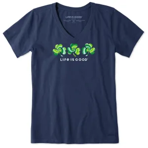 Women's 3 Tie Dye Clovers Short Sleeve Crusher Vee Life is Good