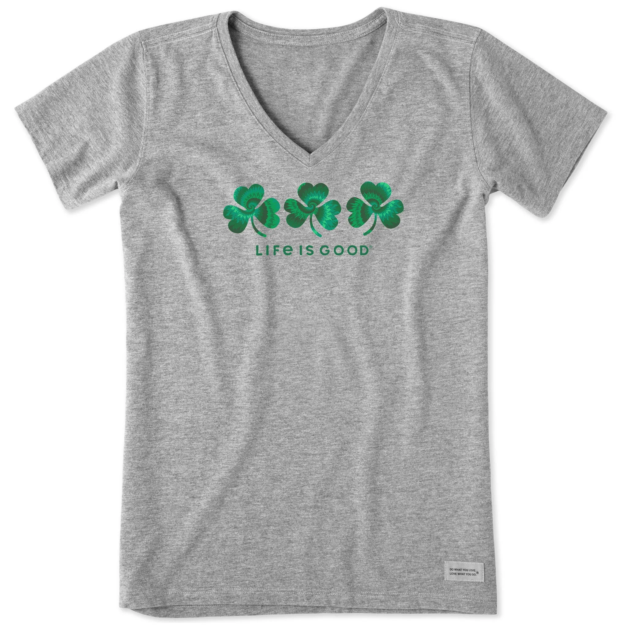 Women's 3 Tie Dye Clovers Short Sleeve Crusher Vee Life is Good