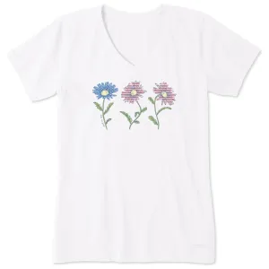 Women's 3 Water Flag Daisies Short Sleeve Vee Life is Good