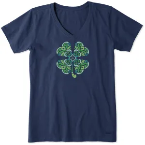 Women's 4 Leaf Clover Swirl Short Sleeve Crusher Vee Life is Good