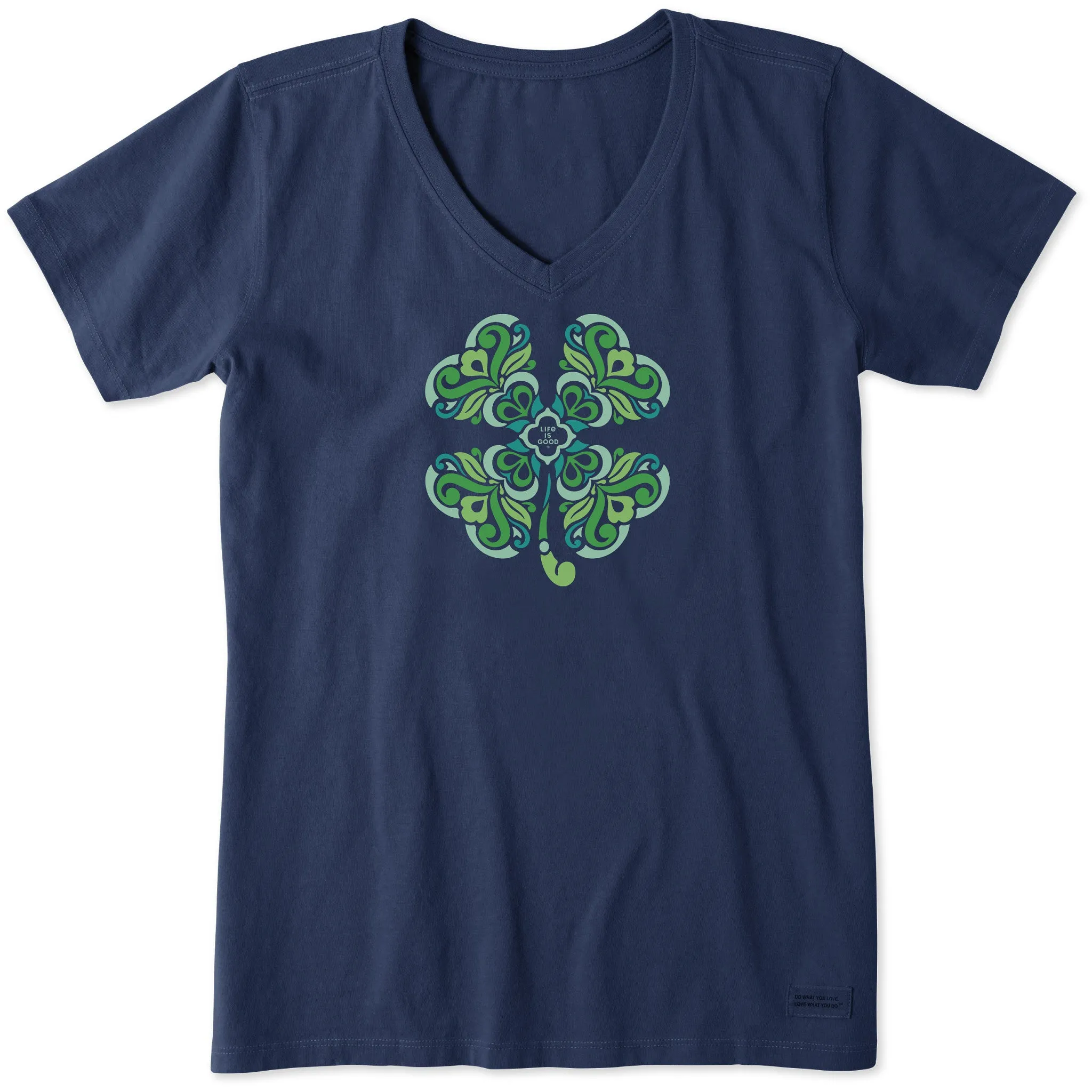 Women's 4 Leaf Clover Swirl Short Sleeve Crusher Vee Life is Good