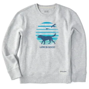 Women's 70's Retro Dog Beach Walk Simply True Fleece Crew Life is Good