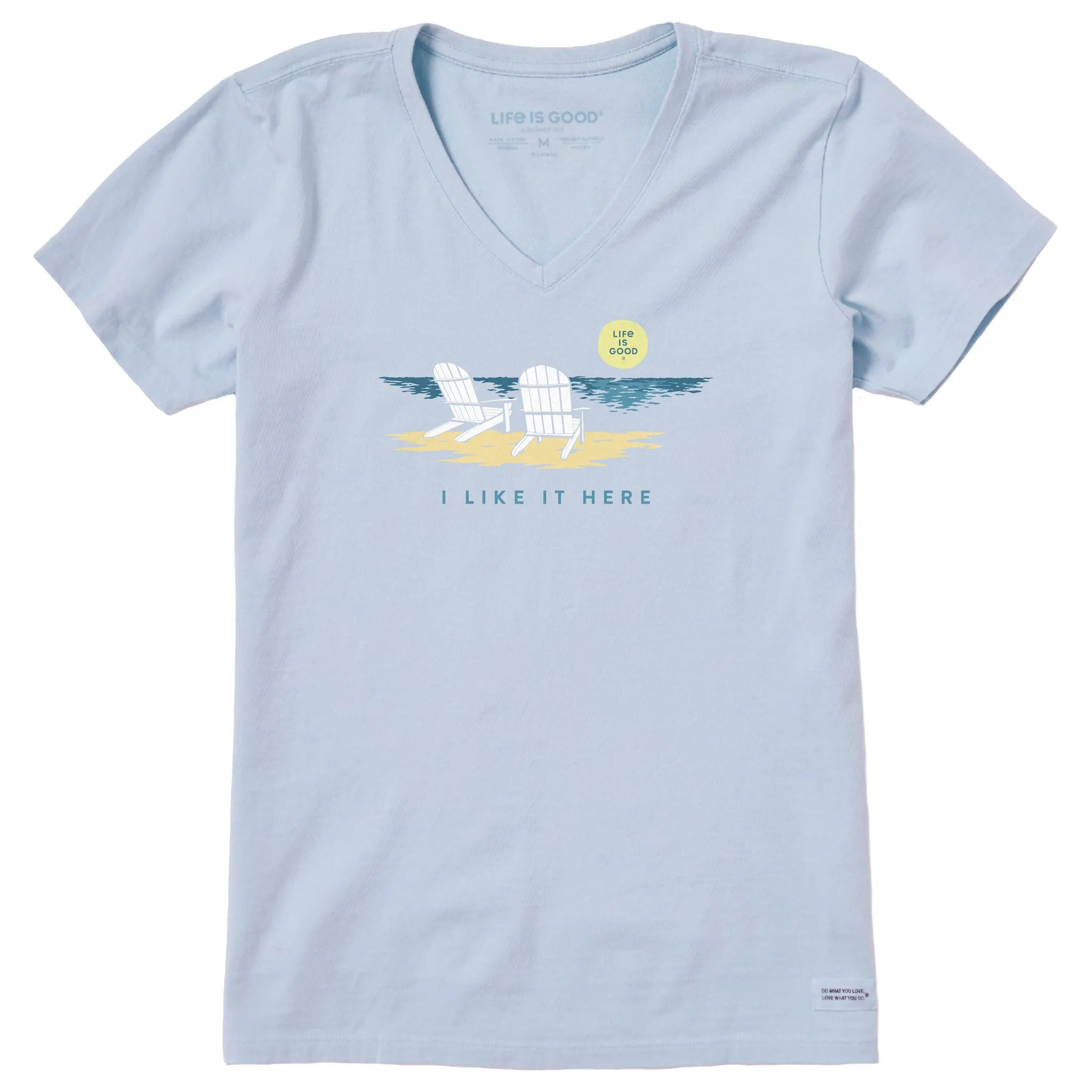 Women's Adirondack Beach I Like it Here Short Sleeve Vee Life is Good