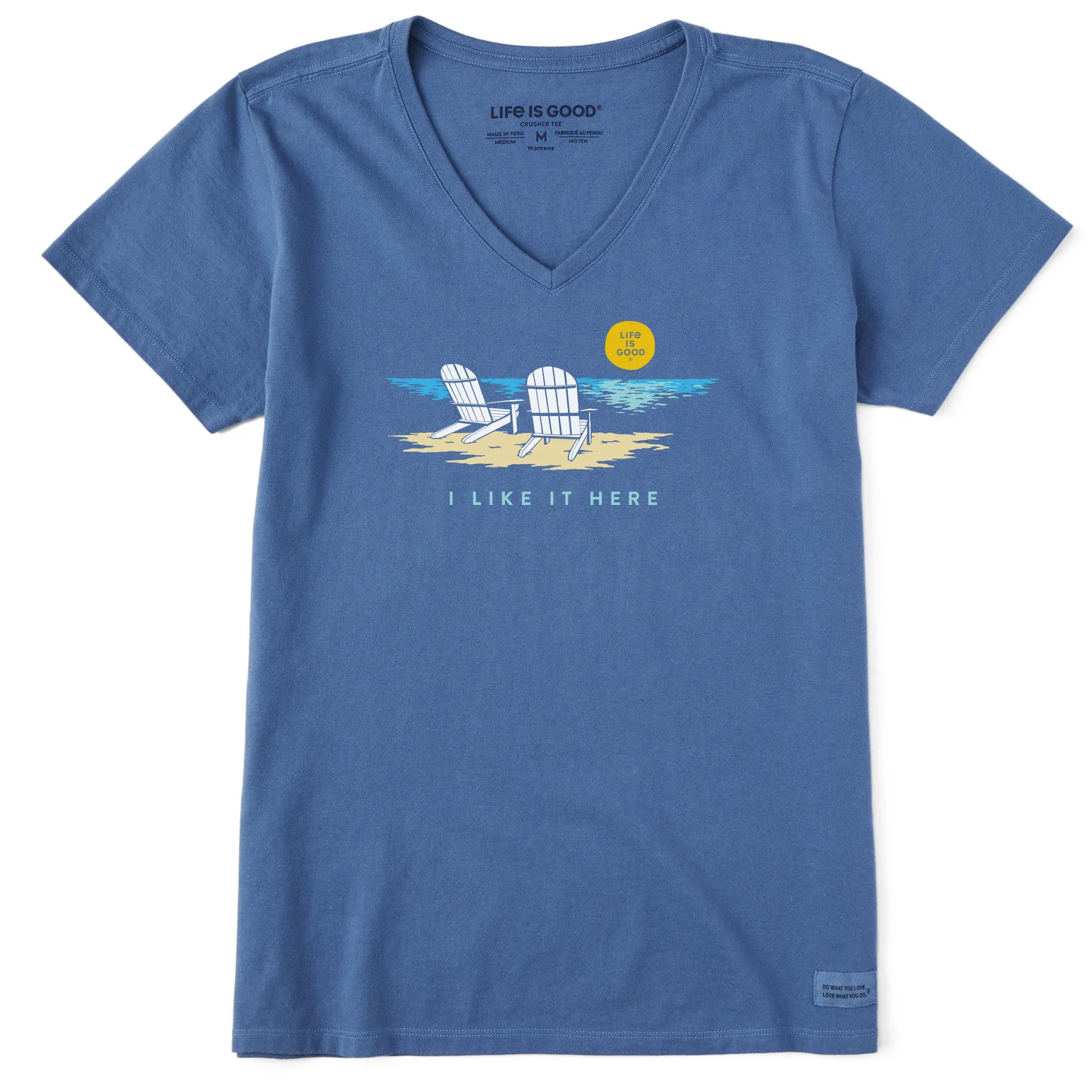 Women's Adirondack Beach I Like it Here Short Sleeve Vee Life is Good