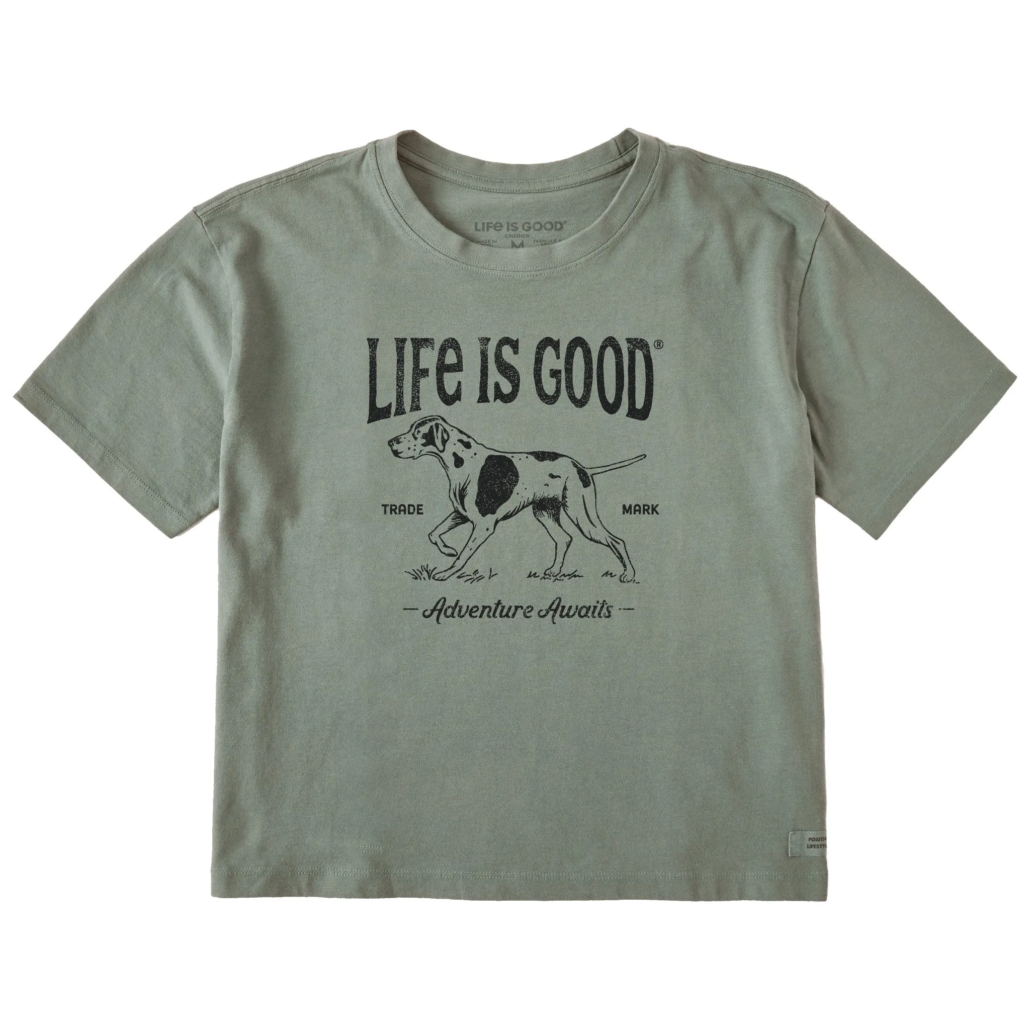 Women's Adventure Awaits Hunting Dog Short Sleeve Crusher Boxy Tee Life is Good
