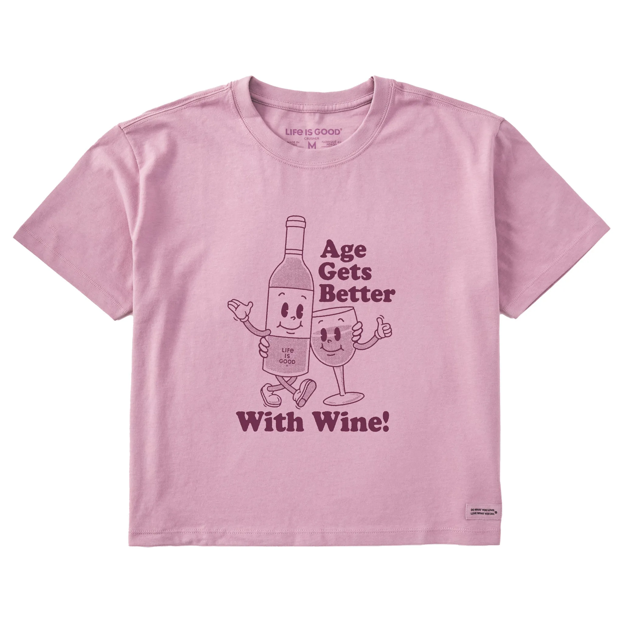 Women's Age Gets Better With Wine Mascot Short Sleeve Crusher Boxy Tee Life is Good