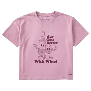 Women's Age Gets Better With Wine Mascot Short Sleeve Crusher Boxy Tee Life is Good