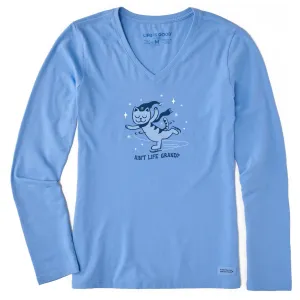 Women's Ain't Life Grand Cat Long Sleeve Crusher Vee Life is Good