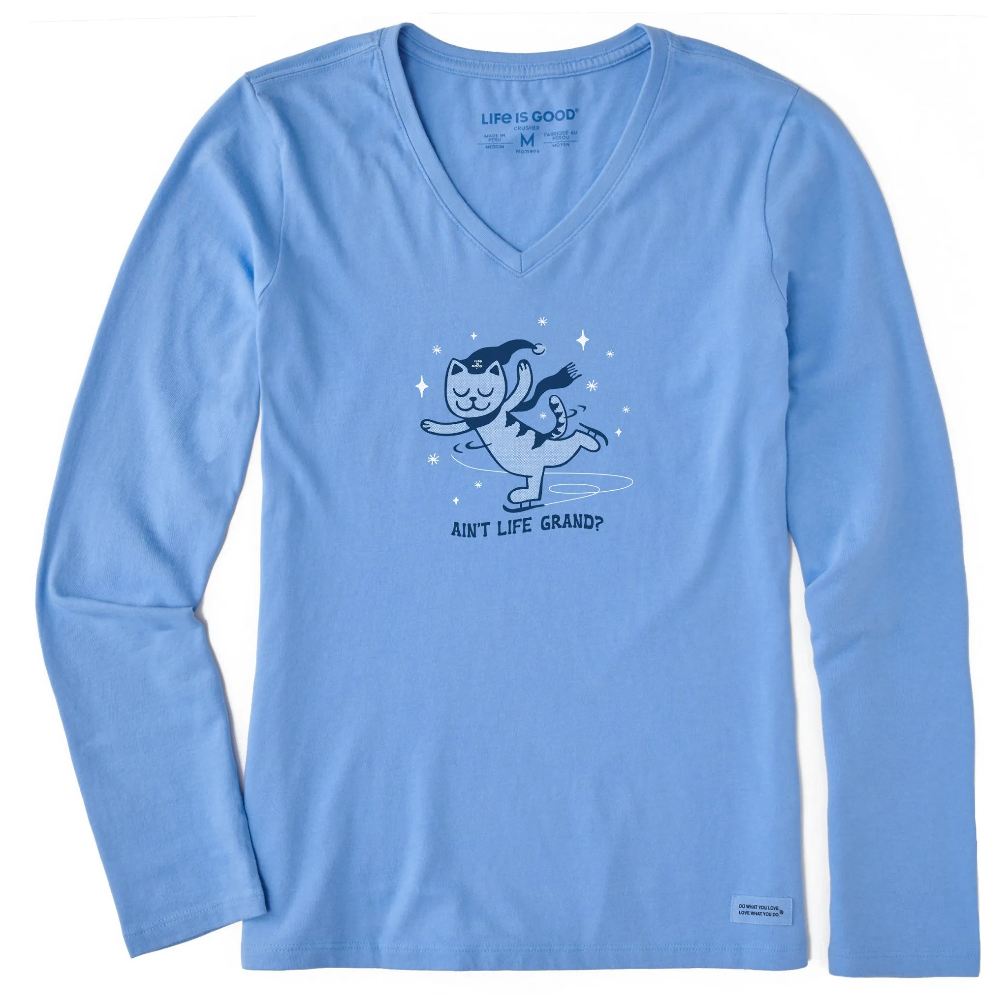 Women's Ain't Life Grand Cat Long Sleeve Crusher Vee Life is Good