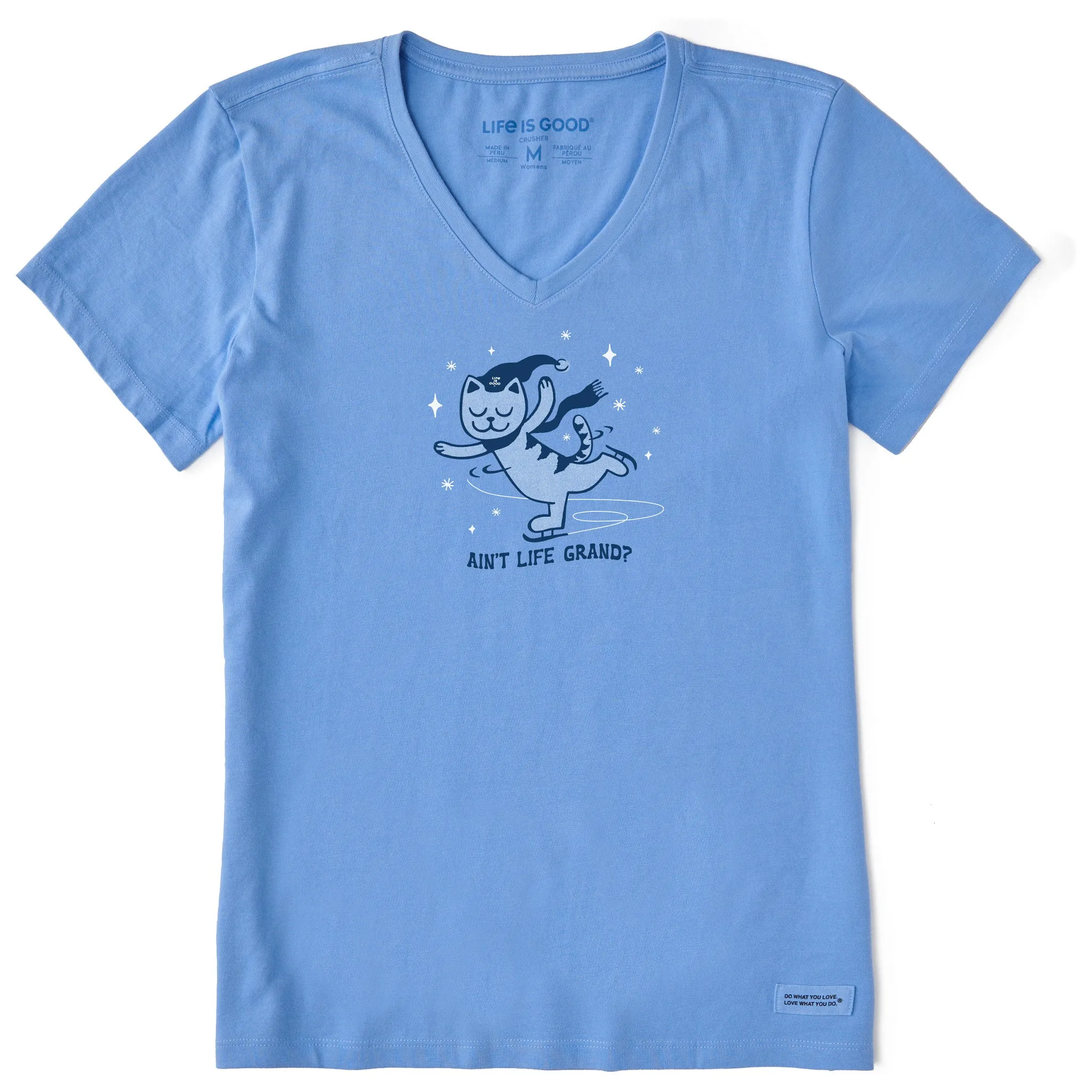 Women's Ain't Life Grand Cat Short Sleeve Crusher Vee Life is Good