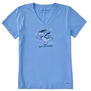 Women's Ain't Life Grand Cat Short Sleeve Crusher Vee Life is Good