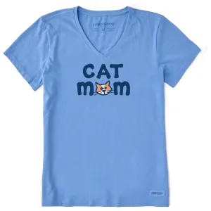 Women's Al Cat Mom Short Sleeve Crusher Vee Life is Good