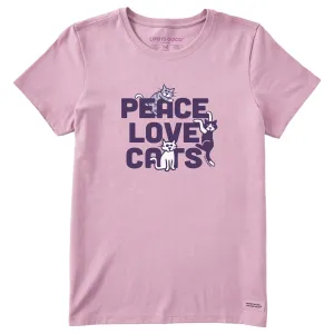 Women's Al Peace Love Cats Short Sleeve Crusher Tee Life is Good