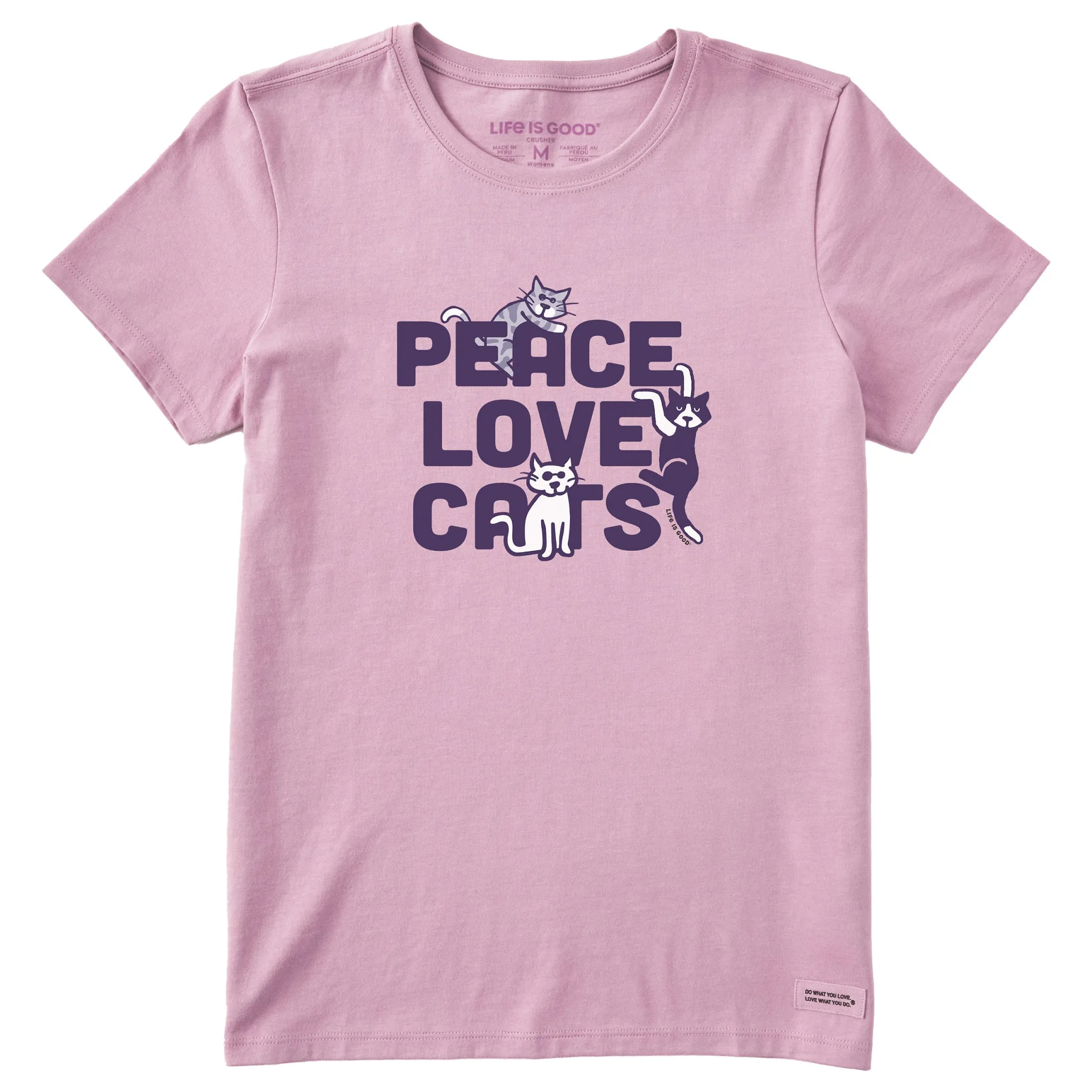 Women's Al Peace Love Cats Short Sleeve Crusher Tee Life is Good