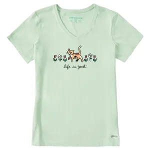 Women's Al with Flowers Short Sleeve Crusher Vee Life is Good