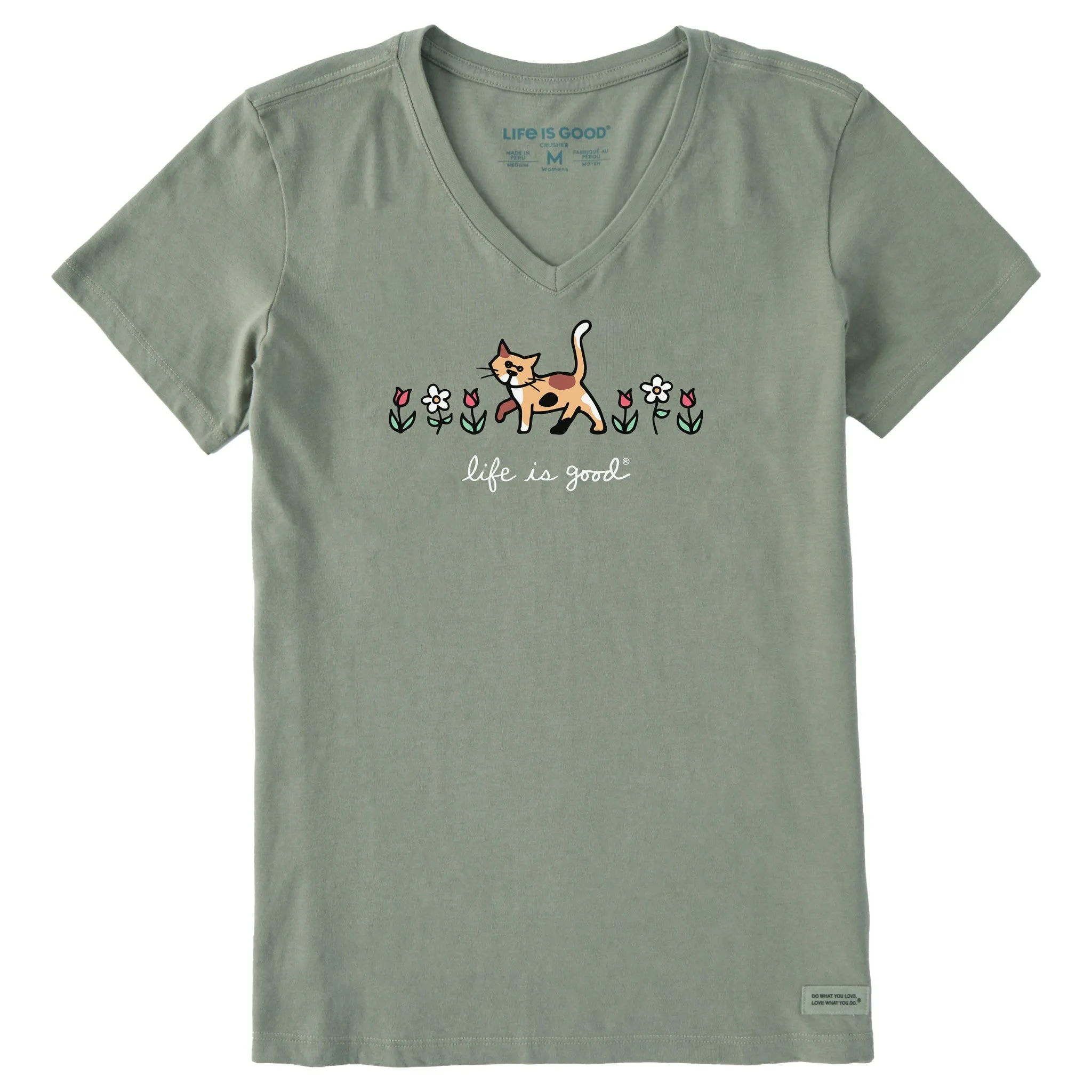 Women's Al with Flowers Short Sleeve Crusher Vee Life is Good