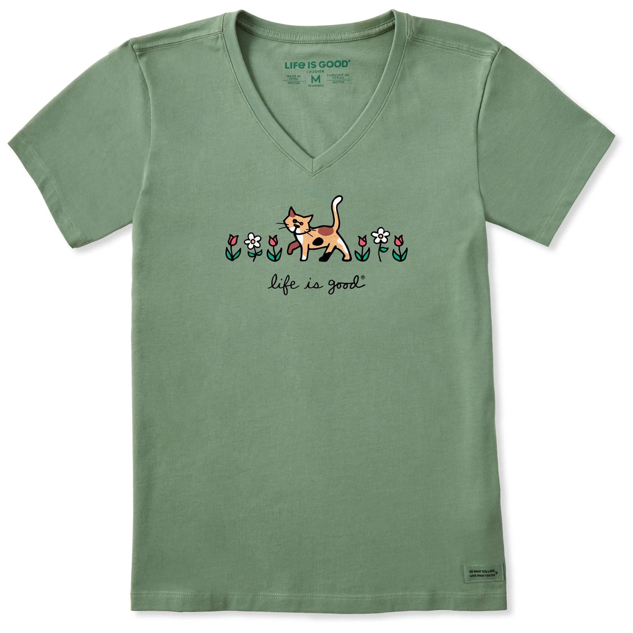 Women's Al with Flowers Short Sleeve Crusher Vee Life is Good