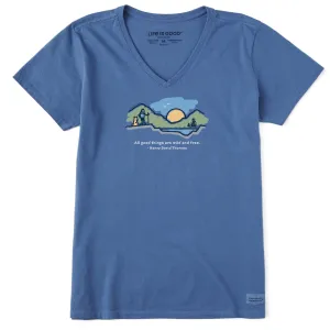 Women's All Good Things are Wild & Free Short Sleeve Vee Life is Good