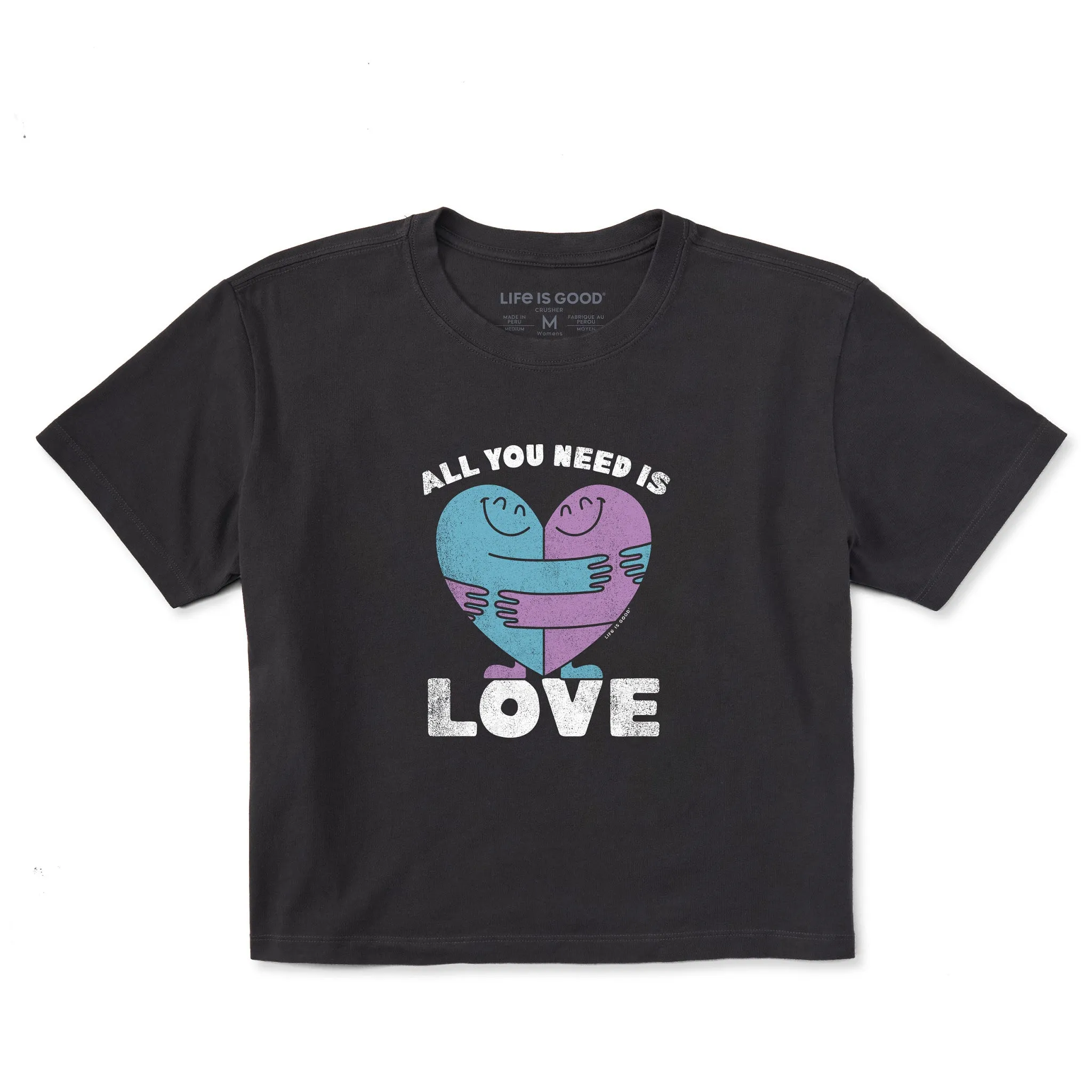 Women's All You Need is Love and Hugs Short Sleeve Crusher Boxy Tee Life is Good