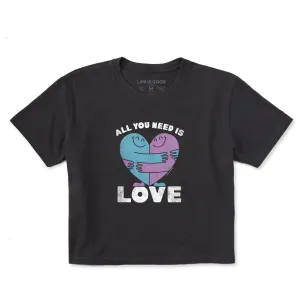 Women's All You Need is Love and Hugs Short Sleeve Crusher Boxy Tee Life is Good