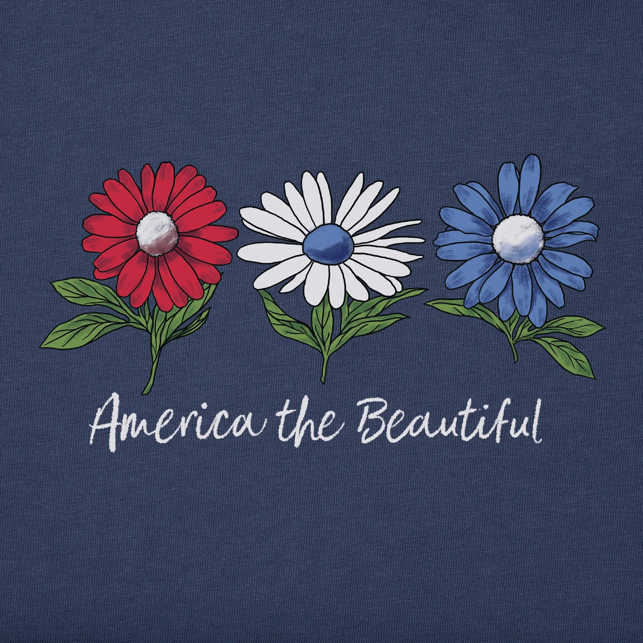 Women's America the Beautiful Daisies Long Sleeve Crusher Vee Life is Good