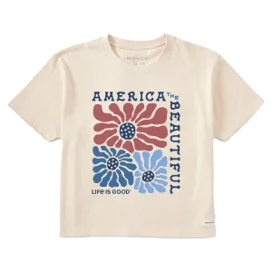 Women's America the Beautiful Flowers Short Sleeve Crusher Boxy Tee Life is Good