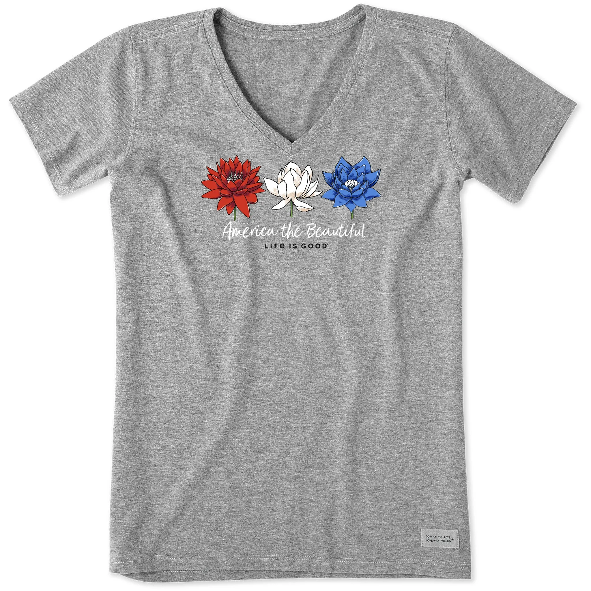 Women's America the Beautiful Lotus Short Sleeve Vee Life is Good