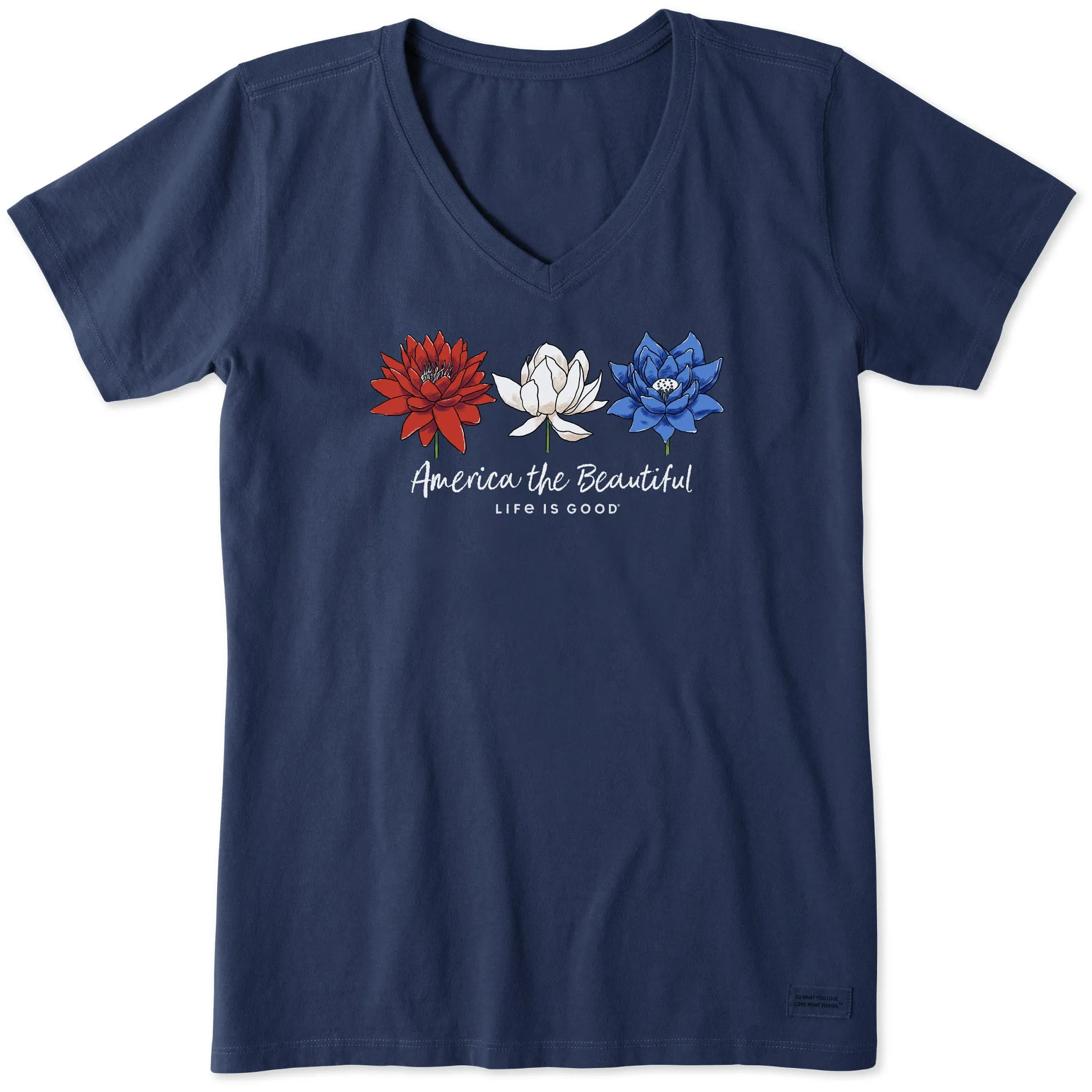 Women's America the Beautiful Lotus Short Sleeve Vee Life is Good