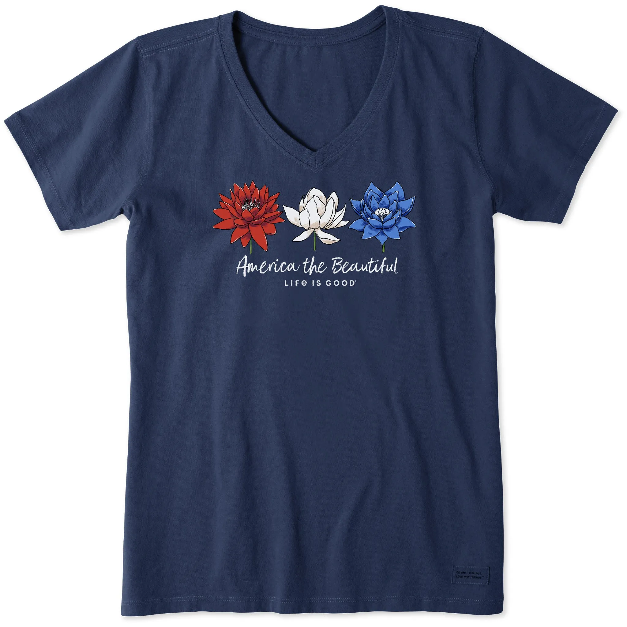 Women's America the Beautiful Lotus Short Sleeve Vee Life is Good