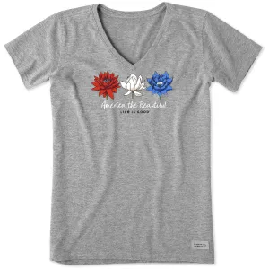Women's America the Beautiful Lotus Short Sleeve Vee Life is Good
